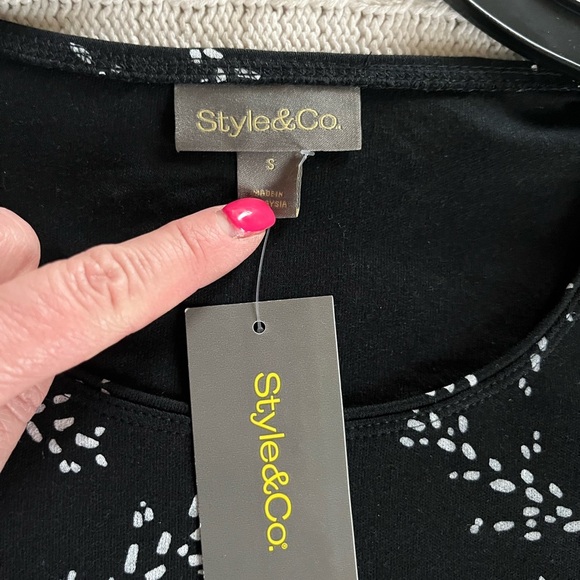 Style & Co. Black with White Patterned Long Sleeve Blouse Women’s Size Small - Picture 10 of 13